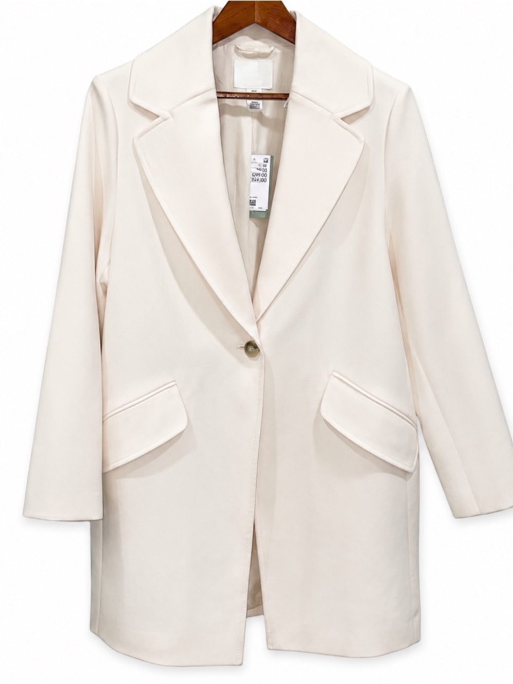 NWT H&M Ivory White Oversized Single Breasted Coat Blazer Jacket Size M